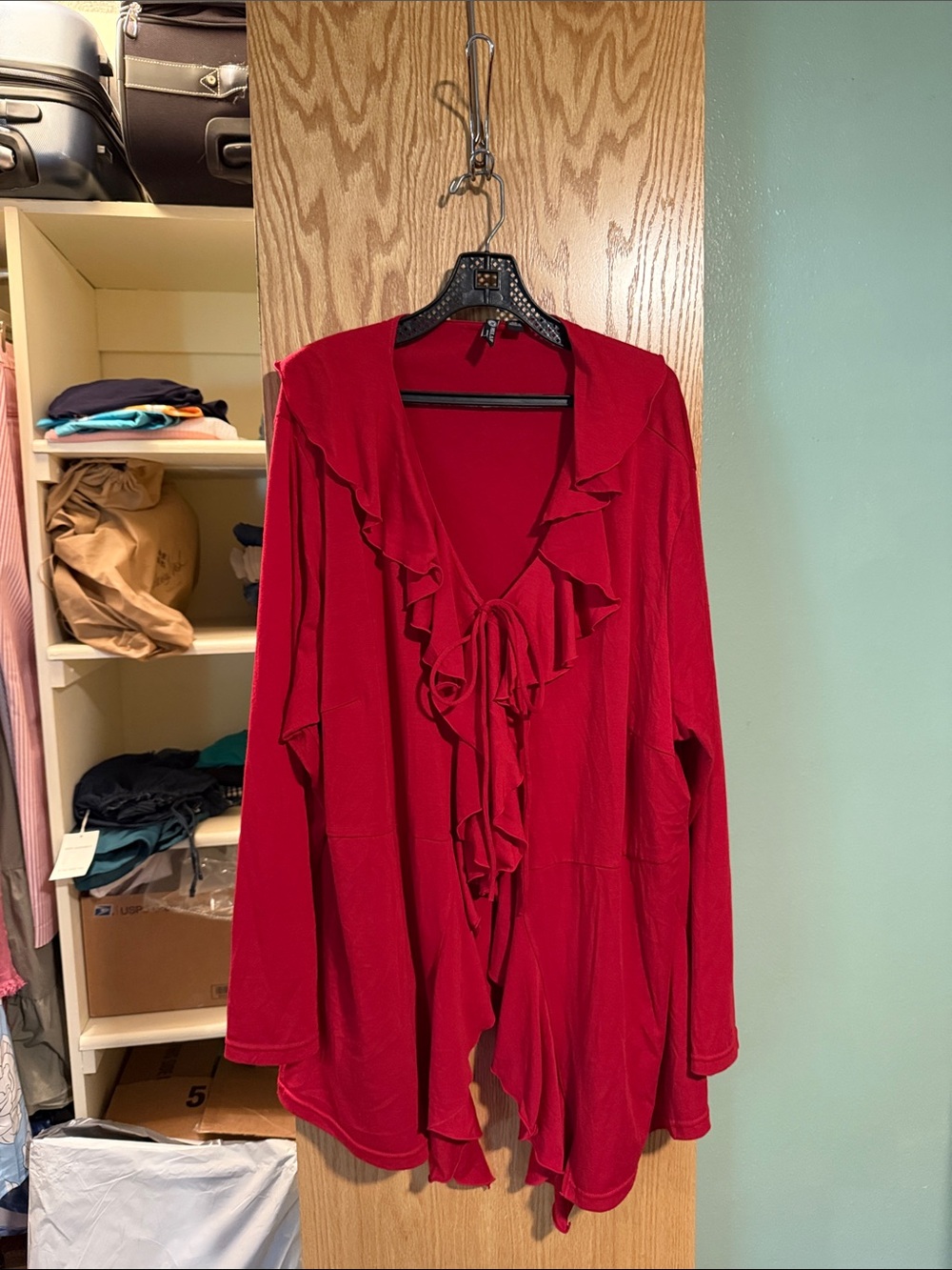 Milano Red Ruffle Front Women’s Cardigan